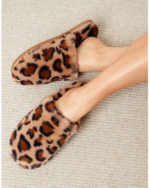 Threadbare Faux Fur Mule Slippers - Brown