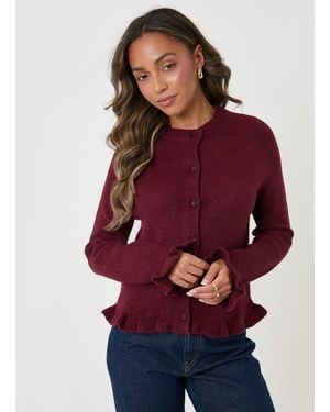 Threadbare Crew Neck Ruffle Cardigan - Red