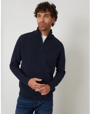 Threadbare Raglan Knitted Quarter Zip Jumper - Blue