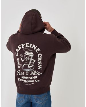 Threadbare Cotton Rich Espresso Print Overhead Hoodie - Brown