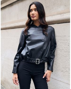 Threadbare Faux Leather Bomber Jacket - Black