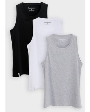 Threadbare 3 Pack Assorted Cotton Crew Neck Vests - Multicolour