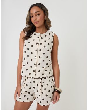 Threadbare Polka Dot Tailored Top - White