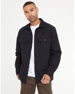 Threadbare Relaxed Fit Cotton Twill Button Up Shacket - Blue