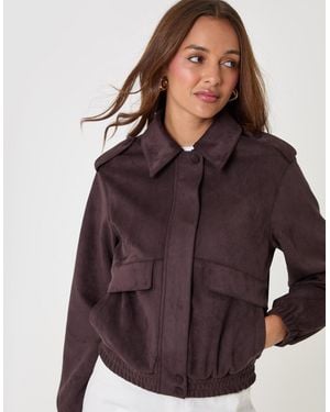 Threadbare Faux Suede Collared Bomber Jacket - Purple