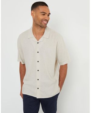 Threadbare Relaxed Fit Linen Blend Revere Collar Short Sleeve Shirt - White