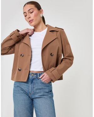 Threadbare Double Breasted Cropped Trench Coat - Blue