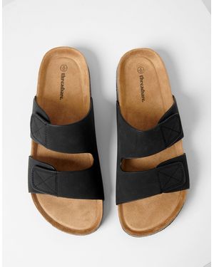 Threadbare Faux Suede Two Strap Sandals - Black