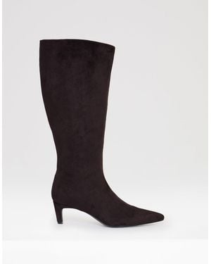Threadbare Faux Suede Kitten Heel Knee High Boots - Black