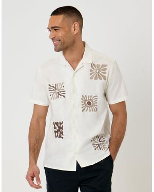Threadbare Patch Embroidered Cotton Poplin Short Sleeve Shirt - White