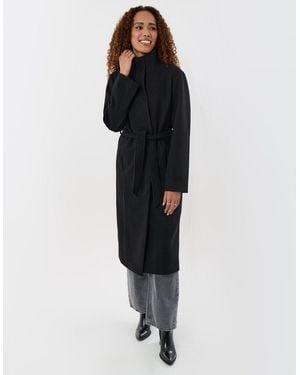 Threadbare Funnel Neck Belted Longline Jacket - Blue