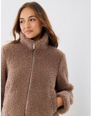 Threadbare The Staple Funnel Neck Borg Bomber Jacket - Brown