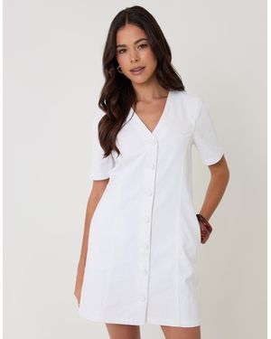 Threadbare Denim Button Up Mini Dress - White