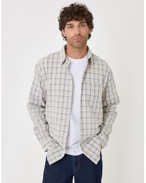 Threadbare Relaxed Fit Cotton Seersucker Shirt - Grey