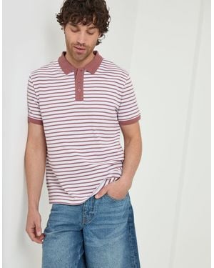 Threadbare Popcorn Stripe Cotton Polo Shirt - White
