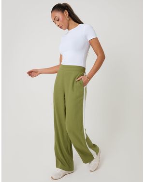 Threadbare Side Stripe Linen Blend Wide Leg Trousers - Green