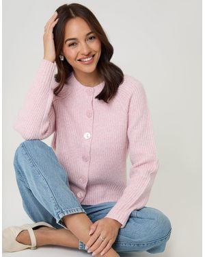 Threadbare Chunky Knit Button Up Cardigan - Purple