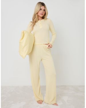 Threadbare Pointelle Long Sleeve Henley Pyjama Set - Natural