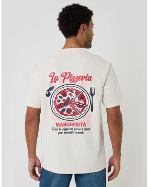 Threadbare Relaxed Fit Pizzeria Peached Cotton T-Shirt - White