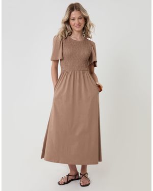 Threadbare Cotton Jersey Shirred Bodice Midi Dress - Natural