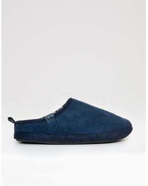 Threadbare Faux Suede Faux Fur Lined Mule Slippers - Blue