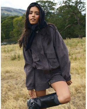 Threadbare Faux Suede Collared Bomber Jacket - Grey