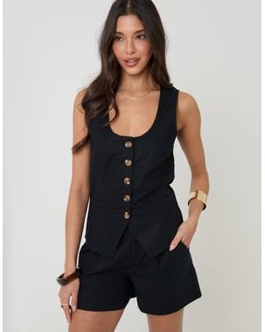 Threadbare Linen Blend Tailored Shorts - Black