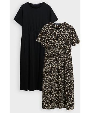 Threadbare 2 Pack Jersey Midi Smock Dresses With Pockets - Black