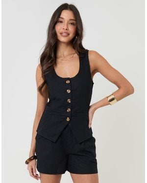 Threadbare Linen Blend Scoop Neck Waistcoat - Black