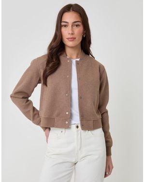 Threadbare Petite Faux Wool Bomber Jacket - Brown