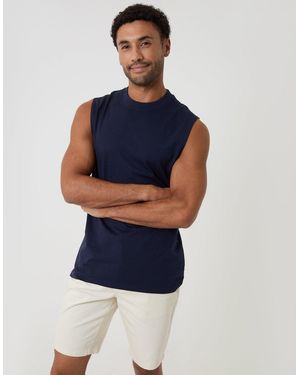 Threadbare Relaxed Fit Cotton Crew Neck Vest - Blue