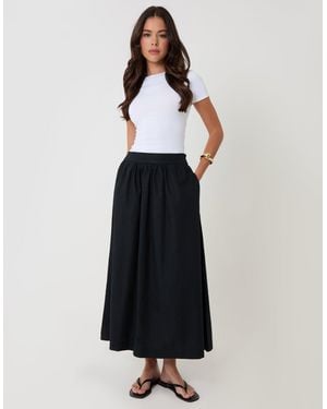 Threadbare Linen Blend Gathered Midaxi Skirt - Black