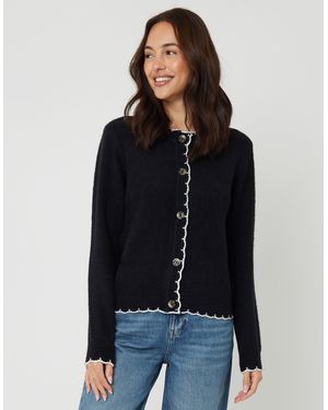 Threadbare Crew Neck Scallop Trim Cardigan - Black