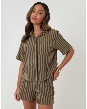 Threadbare Boxy Fit Shirt & Shorts Set - Brown