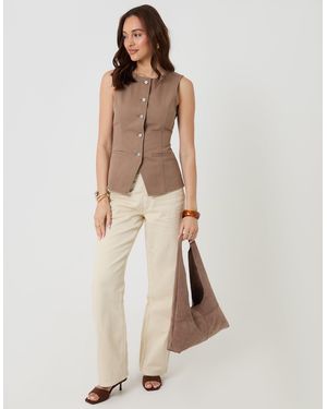 Threadbare Denim Longline Waistcoat - Natural