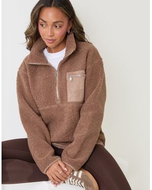 Threadbare The Ultimate Half Zip Borg Fleece - Brown