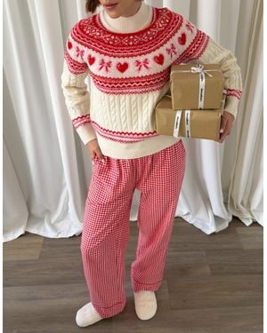 Threadbare Ribbon Fairisle Knitted Christmas Jumper - Red