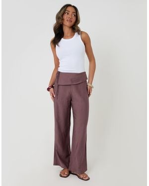Threadbare Wide Leg Wrap Front Textured Trousers