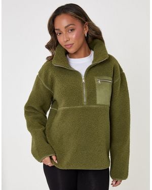 Threadbare The Ultimate Half Zip Borg Fleece - Green