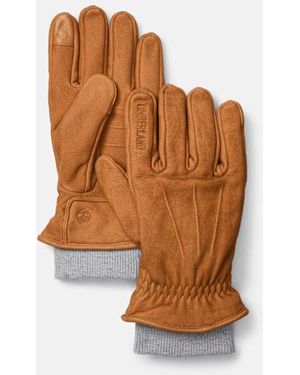 Timberland Leather Glove With Rib Knit - Brown
