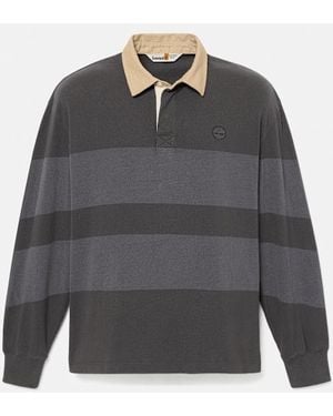 Timberland All Gender Long-Sleeve Striped Rugby Polo - Grey