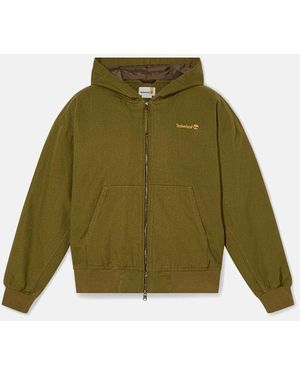 Timberland All Gender Washed Duck Canvas Hooded Bomber - Green