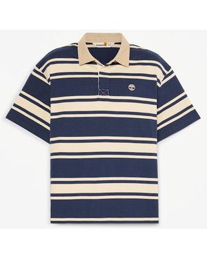 Timberland All Gender Striped Short-Sleeve Rugby Polo - Blue
