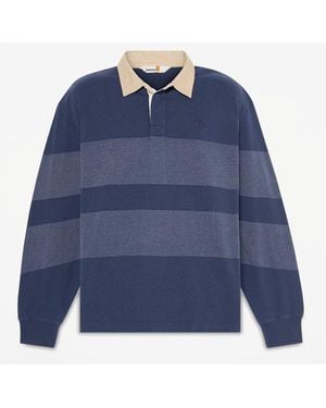 Timberland All Gender Long-Sleeve Striped Rugby Polo - Blue