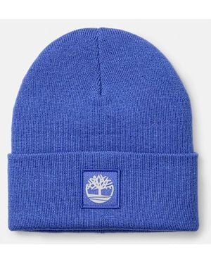 Timberland Tonal Patch Beanie In Blue, Blue
