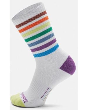 Timberland Multi Stripe Low Crew Socks In White, White, Size: L - Blue