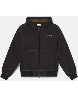 Timberland All Gender Washed Duck Canvas Hooded Bomber - Black