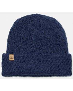 Timberland Diagonal Stitch Beanie In Dark Blue, Woman, Blue