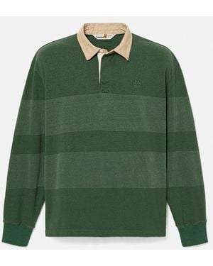 Timberland All Gender Long-Sleeve Striped Rugby Polo - Green