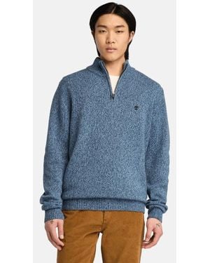 Timberland Twisted Yarn 1/4 Zip Fleece For Men In Grey, Man, Grey, Size: L - Blue